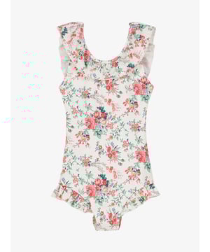 
De Louise Misha Andrea Badpak in de kleur Cream Rosa Festa heeft een roezel aan de bovenkant en aan de onderkant bij de pijpen. Combineer met de bijpassende kleding.