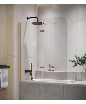 
Badwand Austin goud is een draaibaar badscherm vervaardigd uit veiligheidsglas. De badwand wordt geleverd met profielen en strips.  De badwand is gemakkelijk te installeren en al het benodigde montagemateriaal hiervoor is inbegrepen.De wand kan direct op de badrand geplaatst worden. Vanwege de scharnierpunten in het midden van de badwand en het draaibare profiel wat tegen de muur geplaatst wordt, kan de volledige wand worden weggedraaid of worden ingeklapt.Badwand Austin is behandeld met een nano coating, wat ervoor zorgt dat kalk en zeepresten zich minder makkelijk hechten aan het glas. Tussen de twee delen bevinden zich rubberen strips om het geheel waterdicht af te sluiten. Het plaatsen van de wand in spiegelbeeld is ook mogelijk.Kenmerken- Badwand inclusief profielen en strips- Gemakkelijk te monteren op iedere badrand- Inclusief draaibaar muurprofiel en scharnierpunten in het midden van de wand waardoor de Merk: Badplaats Kleur: Goud profiel, Transparant glas