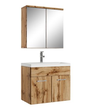 
Badkamermeubel set Montreal inclusief onderkast, wastafel en spiegelkast.Deze set is bedoeld om iedere badkamer, groot of klein, van extra bergruimte te voorzien en een moderne en luxe uitstraling te geven. Vanwege zijn strakke afwerking is het meubel gemakkelijk schoon te maken. De set is uitgevoerd in eiken en is gemakkelijk te monteren.Kenmerken- Wastafelkast gemaakt van spaanplaat- Wastafel gemaakt van kunstmarmer- De wastafelkast is uitgevoerd met twee deuren- Het badkamermeubel is aan de muurzijde volledig open voor het aansluiten van de afvoer- De onderkant is volledig gesloten- Wordt als bouwpakket geleverd- Montagematerialen inbegrepen- Geen afvoerplug, sifon of kraan inbegrepen- Inclusief overloop set- Gemaakt van spaanplaat met fineerlaag- Zonder soft-close sluitingAfmetingen (b x d x h)Onderkast met wastafel: 60 x 35 x 51 cm Merk: Badplaats Kleur: Eiken