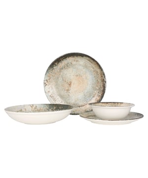 
Voeg een zijdezacht tintje toe aan uw keuken en leven met onze unieke collecties. Rinart porselein streeft ernaar om de traditie van het verleden duurzamer te maken met de moderne ontwerpen van de toekomst. Om dit doel te bereiken komen alleen de beste materialen uit de handen van bekwame ambachtslieden tot leven en raken ze de levens van gewone mensen die verhalen delen rond de tafel.Deze set bevat:- 6 dinerborden 27 cm- 6 dessertborden 23 cm- 6 diepborden 25 cm(1200cc)- 6 kommetjes 16 cm (400 cc)Specificaties:- Magnetronbestendig: Dankzij onze duurzame grondstoffen en uitgebreide R&D-inspanningen; kunnen onze producten veilig in de magnetron worden gebruikt.- Vaatwasmachinebestendig: Alle producten van Rinart zijn vaatwasmachinebestendig. Je hoeft je nooit zorgen te maken over het in de vaatwasser zetten van de vaat.- Thermische schokbestendig: onze producten zijn duurzaam tegen plotselinge temperatuurschommelingen en onder extreme temperatuuromstandigheden in de keuken met een hard glazuuroppervlak en hoogwaardige grondstoffen.- Glazuurbeschermend: Krassen zijn een veelvoorkomend probleem als het om porseleinen serviesgoed gaat. Rinart biedt een hoge duurzaamheid tegen krassen.- Edge Chip Garantie: Het volledige Rinart-productassortiment is uitgerust met een hoge chipweerstand. Dit beschermt ze tegen schokken.Materiaal: PorseleinKleur: Multicolour