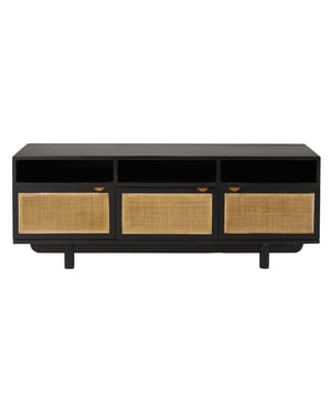 
Productkenmerken: TV-meubel van massief zwart grenenhout. 3 deuren, 1 interne plank. 3 open vakken. Geweven deuren. Handgreep van messingafwerking. Productafmetingen: Lengte 160 cm x Breedte 45 cm x Hoogte 60 cm - Nettogewicht: 27,5 kg. Verpakkingsafmetingen: Pakket nr. 1: Lengte 163 cm x Hoogte 45 cm x Diepte 48 cm - Brutogewicht: 30 kg. Merk: Signature Kleur: Black