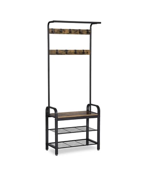 
Ontdek onze Entree Kapstok met Entree Kapstok 9 Haken met Schoenenbank - L72 cm Deze garderobe bestaat uit een stevig metalen frame en panelen in een rustieke bruine kleur, en is een mix van elegantie. Het heeft vele voordelen: een originele uitstraling, opmerkelijke duurzaamheid en uitstekende draagkracht, met 3 kg per haak en 80 kg voor de bank. Productkenmerken: Kleur: Rustiek bruin, Zwart. Hoofdmateriaal: Spaanplaat, Staal. Afwerking: Mat. Twee metalen draadplanken voor schoenen en een stevige bank. 9 Verwijderbare haken en een stang. Productafmetingen: Lengte 72 cm x Breedte 33,7 cm x Hoogte 183 cm - Nettogewicht: 9,85 kg Pakketafmetingen: Lengte 81 cm x Hoogte 39,5 cm x Breedte 16,5 cm - Brutogewicht: 10,95 kg. Merk: CaliCosy Kleur: Brown