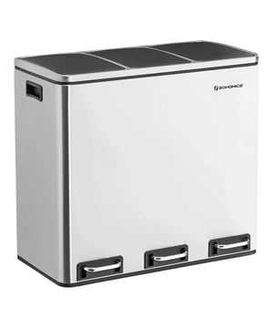 
Kenmerken van het product: Prullenbak met 3 bakken van 18 L. Verwijderbare binnenbakken van plastic met handvatten voor gemakkelijk verwijderen tijdens het schoonmaken. Zilver en zwart. Zacht en geruisloos sluitend. Roestvrij staal zonder vingerafdrukken. Materiaal: staal, binnenemmer van PP-plastic, deksel van ABS-plastic. Afmetingen binnenbakken: Breedte 18 cm x Lengte 26,5 cm x Hoogte 49 cm. Totale hoogte met geopend deksel: 84,5 cm. Productafmetingen: Breedte 56 cm x Lengte 61,5 cm x Hoogte 31,5 cm - Netto gewicht: 11,4 kg. Verpakkingsafmetingen: Breedte 40,5 cm x Hoogte 61,5 cm x Diepte 67 cm - Brutogewicht: 11,4 kg. Merk: CaliCosy Kleur: Silver