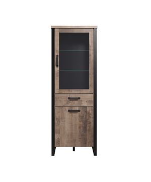 
Productkenmerken: Industriële inspiratie. Vitrinekast met 2 deuren, 1 lade, waarvan één deur met gehard glas, binnenin 2 glazen legplanken en 1 extra plank. Gemaakt van gemelamineerde spaanplaat en MDF in tabakseik en matzwart. Bovenblad met een dikte van 38 mm. Lades gemonteerd op metalen kogellagergeleiders met volledige uittrekfunctie. Geleverd als bouwpakket, zonder decoratie en zonder verlichting.  Productafmetingen: Lengte 70 cm x Hoogte 195 cm x Diepte 45 cm - Nettogewicht: 66,71 kg. Pakketafmetingen: Pakket nr. 1: Lengte 206 cm x Hoogte 49 cm x Diepte 9 cm - Brutogewicht: 35,4 kg. Pakket nr. 2: Lengte 116 cm x Hoogte 67 cm x Diepte 12 cm - Brutogewicht: 38 kg. Totaal brutogewicht: 73,4 kg.  Merk: CaliCosy Kleur: Wooden Effect