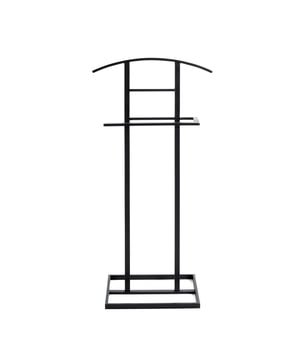 
Productkenmerken: Dressboy van zwart gelakt metaal. Maximale draaglast: 12 kg. Zelf te monteren. Productafmetingen: Lengte 45 cm x breedte 26 cm x hoogte 101 cm - Nettogewicht: 2,16 kg. Verpakkingsafmetingen: Pakket nr.1: Lengte 48,5 cm x breedte 101 cm x hoogte 6 cm - Bruto gewicht: 2,4 kg.  Merk: CaliCosy Kleur: Black