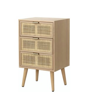 
Deze ladekast is ideaal om uw kleine spulletjes in op te bergen en kan gebruikt worden als nachtkastje, badkamerkastje, opbergmeubel of bijzettafeltje in de woonkamer.Deze ladekast is gemaakt van MDF en heeft 3 laden met natuurlijke rotan fronten afgewerkt met goudkleurige stalen handgrepen.Deze ladekast wordt gemonteerd geleverd.Materiaal: MDF & Essenhout fineer. De laden zijn gemaakt van echt rotan en de handgrepen zijn in goudverf. Poten van sparrenhout. Kenmerken:Drie laden - metalen handgrepen met goudkleurige verfNatuurlijke rotan afwerkingLaden met metalen geleidersAfmetingen: H 71 cm x B 42 cm x D 36,5 cm Merk: CaliCosy Kleur: Wooden Effect