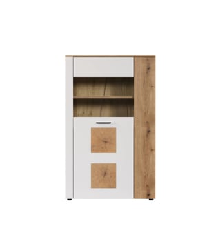 
Produktmerkmale: Vitrine mit 2 Türen, davon 1 mit gehärtetem Glas, mit 3 Einlegeböden im Inneren.  Hergestellt aus melaminbeschichteten Spanplatten in Mattweiß und hellem Eichenholz mit Holzapplikationen auf den Türen. Zerlegt geliefert, ohne Dekoration. Produktabmessungen: Länge 90 cm x Höhe 146 cm x Tiefe 42 cm - Nettogewicht: 45,85 kg. Paketabmessungen: Paket Nr. 1: Länge 109 cm x Höhe 48 cm x Tiefe 9 cm - Bruttogewicht: 20,5 kg. Paket Nr. 2: Länge 156 cm x Höhe 66 cm x Tiefe 9 cm - Bruttogewicht: 30,2 kg.  Merk: CaliCosy Kleur: White