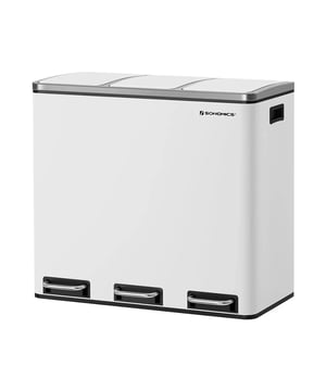 
Productkenmerken: Pedaalemmer met 3 bakken van 18L. Binnenbakken van plastic en handvatten. Eenvoudige witte kleur voor een elegante keuken. Materiaal: staal, PP-plastic binnenbak, ABS-plastic deksel. Afmetingen binnenbak: Breedte 18 cm x Lengte 26,5 cm x Hoogte 49 cm. Totale hoogte met geopend deksel: 84,5 cm. Opmerkingen: Reinigen met een vochtige doek en droogwrijven. Productafmetingen: Breedte 56 cm x Lengte 61,5 cm x Hoogte 31,5 cm - Nettogewicht: 11,4 kg. Verpakkingsafmetingen: Breedte 40,5 cm x Hoogte 61,5 cm x Diepte 67 cm - Brutogewicht: 11,4 kg. Merk: CaliCosy Kleur: White