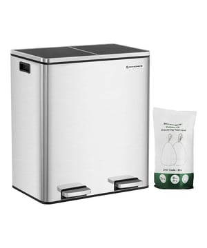 
Productkenmerken: Dubbele afvalbak 2 x 30 L. 15 vuilniszakken inbegrepen. Metalen pedaalemmer met plastic binnenbakken. Zachte sluiting en gedempt geluid. Kleur: Zilver en zwart. Gemakkelijk sorteren met de twee bakken. Afvalbak van staal, binnenbak van plastic PP, deksel van plastic ABS. Binnenmaat van elke bak: Breedte 27 cm x Lengte 27 cm x Hoogte 58,5 cm. Totale hoogte met geopend deksel: 94 cm. Productafmetingen: Breedte 32 cm x Lengte 58,6 cm x Hoogte 65 cm - Nettogewicht: 12,7 kg. Verpakkingsafmetingen: Breedte 42 cm x Hoogte 64 cm x Diepte 74 cm - Brutogewicht: 12,7 kg. Merk: CaliCosy Kleur: Silver