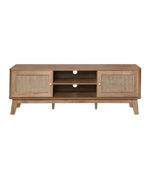 
TV-meubel met 2 deuren en rotanvlechtwerk, dat een natuurlijke en elegante touch aan uw entertainmentruimte toevoegt. Productkenmerken: Hoofdmateriaal: Spaanplaat en Rotan. Productafmetingen: Lengte 140 cm x Breedte 39 cm x Hoogte 49 cm. Netto gewicht: 22,9 kg. Pakketafmetingen: Enig pakket: Lengte 151,5 cm x Hoogte 11 cm x Breedte 45,5 cm. Bruto gewicht: 23,9 kg.  Merk: CaliCosy Kleur: Wooden Effect
