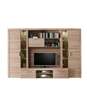 
Productkenmerken: Grote TV-compositie met verlichting (Set van 6 clips voor glazen planken - warm wit licht). Met de verlichte vitrines kunt u uw objecten en decoratieve stukken stijlvol presenteren.  U kunt eenvoudig uw internetbox, dvd-spelers, spelconsoles, afstandsbedieningen, dvd's, videogames, enz. organiseren. Samengesteld uit 2 vitrines met deuren van gehard glas, 2 grote opbergvakken met dichte deuren, open vakken, een bar-opbergvak met klepdeur, een TV-meubel met 2 kleppen en 2 open vakken. Gemaakt van gemelamineerde spaanplaten in gestructureerd natuur eiken.  Geleverd als bouwpakket, zonder decoratie. Productafmetingen: Lengte 291 cm x Hoogte 197 cm x Diepte 41 cm - Nettogewicht: 173,94 kg.  Pakketafmetingen:Pakket nr. 1: Lengte 137 cm x Hoogte 52 cm x Diepte 8,5 cm - Brutogewicht: 24,3 kg. Pakket nr. 2: Lengte 204 cm x Hoogte 53 cm x Diepte 6,5 cm - Brutogewicht: 32 kg. Pakket nr. 3: Lengte 137 cm x Hoogte 52 cm x Diepte 8,5 cm - Brutogewicht: 24,3 kg. Pakket nr. 4: Lengte 204 cm x Hoogte 53 cm x Diepte 6,5 cm - Brutogewicht: 32 kg. Pakket nr. 5: Lengte 219 cm x Hoogte 44 cm x Diepte 8 cm - Brutogewicht: 32 kg. Pakket nr. 6: Lengte 146 cm x Hoogte 38 cm x Diepte 7,5 cm - Brutogewicht: 16,5 kg. Pakket nr. 7: Lengte 140 cm x Hoogte 50 cm x Diepte 8 cm - Brutogewicht: 24,3 kg. Pakket nr. 8: Lengte 20 cm x Hoogte 11 cm x Diepte 5 cm - Brutogewicht: 0,43 kg. Totaal brutogewicht: 185,83 kg.  Merk: CaliCosy Kleur: Wooden Effect