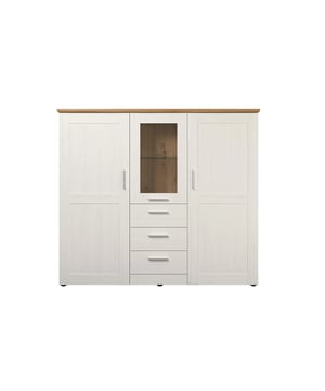 
Kenmerken van het product: Dressoir met 3 deuren waarvan één met getemperd glas, 3 laden. Binnenin bevindt zich 1 glazen plank en 6 planken. Gemaakt van gemelamineerde spaanplaat en MDF in witgekalkt grenen en ambachtelijk eiken. Gelabeld met PEFC-certificering, wat aangeeft dat het hout afkomstig is van duurzaam beheerde bossen. De laden zijn gemonteerd op metalen kogelgeleiders met een stop. Wordt gedemonteerd geleverd, zonder decoratie, zonder verlichting. Productafmetingen: lengte 159 cm x hoogte 140 cm x breedte 41 cm - Nettogewicht: 82,7 kg. Afmetingen van het pakket: Pakket nr. 1: lengte 160 cm x hoogte 11,5 cm x diepte 45,5 cm - Brutogewicht: 34,3 kg. Pakket nr. 2: lengte 172 cm x hoogte 10 cm x diepte 48,5 cm - Brutogewicht: 29,7 kg. Pakket nr. 3: lengte 147 cm x hoogte 8 cm x diepte 62 cm - Brutogewicht: 27,1 kg. Totaal brutogewicht: 91,1 kg. Merk: CaliCosy Kleur: White