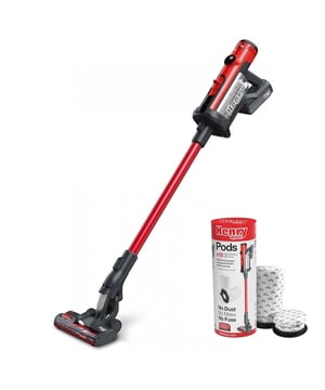 
<h2>Numatic HEN100R - Henry Quick Draadloze Steelstofzuiger Rood + Pods</h2>
<ul>
<li>Inhoud Stofbak: 1 liter</li>
<li>Geniet van het gemak van draadloos stofzuigen</li>
<li>Gemotoriseerde borstelkop: Krachtige reiniging voor tapijt en harde vloeren</li>
<li>Batterij soort : Lithium-ion 25,2V gemakkelijk te verwisselen en te laden</li>
<li>Accessoires worden meegeleverd</li>
<li>Werktijd : ECO 60m / MAX 14m</li>
<li>Gewicht: 3,2 KG</li>
<li>Volt: 25,2</li>
<li>Kleur : rood</li>
</ul>
<p><strong>Uitgebreide omschrijving</strong></p>
<p>Ontmoet de Nummatic HEN100r rood Draadloze Stofzuiger, jouw partner in schone, frisse ruimtes! Met een ergonomische grip voor ultiem comfort en een verlengde handgreep die zelfs lange mensen zullen waarderen, wordt stofzuigen een moeiteloze ervaring.</p>
<p>Deze krachtige stofzuiger is uitgerust met een afneembare 25,2V lithium-ionbatterij, waardoor het verwisselen, opladen en vervangen van de batterij een fluitje van een cent is.</p>
<p>Het unieke pod-systeem maakt het onderhoud eenvoudig - geen filters om schoon te maken. Met elke nieuwe pod geniet je van ongekende prestaties en stofvrij legen. Met een pod capaciteit van 1 liter, hoef je je geen zorgen te maken over frequente leegmaken.</p>
<p>De Nummatic HEN100r wordt geleverd met handige accessoires die zelfs de moeilijkst bereikbare plekken gemakkelijk schoonmaken. Bovendien kun je je huis laten ruiken als nieuw met de inbegrepen geurcapsule.</p>
<p>De gemotoriseerde borstelkop biedt krachtige reiniging voor tapijten en harde vloeren. De borstel is eenvoudig los te maken en te reinigen voor langdurige prestaties.</p>
<p>Met een indrukwekkend voltage van 25.2 Volt, een werktijd van 60 minuten in de ECO-modus en 14 minuten in MAX-modus, is de Nummatic HEN100r een stofzuiger die aan al je behoeften voldoet.</p>
<p>Met afmetingen van 270 x 240 x 1220 mm en een gewicht van slechts 3,2 kg is deze draadloze stofzuiger niet alleen krachtig, maar ook handzaam en gemakkelijk te manoeuvreren. Voeg wat kleur toe aan je schoonmaakroutine met de stijlvolle rood Nummatic HEN100r en ervaar het verschil in schoonmaakgemak en efficiëntie!</p>
<p><