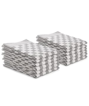 
De tijdloze klassieker voor elke keuken!Katoenen theedoeken uit de DoubleDry Home Collection in een tijdloos design met moderne kleuren. Deze theedoeken zijn gemaakt van hoogwaardige katoen (100%). De katoen is van stevige kwaliteit. Hierdoor gaan deze authentieke theedoeken lang mee en kunnen ze gewoon op 60 graden gewassen worden. De doeken hebben een hoog absorptievermogen, waardoor de vaat en handen makkelijk en snel afgedroogd worden.MogelijkhedenDe doeken zijn te gebruiken voor diverse doeleinden, zoals drogen, schoonmaken en als servet. Daarnaast staan ze ook nog eens mooi bij élke keuken door het authentieke klassieke design dat in meerdere kleuren verkrijgbaar is.MatenDe theedoeken hebben een formaat van 50x70 cm.MaterialenDe doeken zijn gemaakt van hoogwaardige kwaliteit katoen, waardoor ze lang mee gaan en netjes blijven. WasvoorschriftenDe doeken kunnen gewassen worden tot 60 °C. De theedoeken mogen in de droger mits op een lage temperatuur.Inhoud verpakking• 12 stuks theedoek 50x70 cm Product specificaties::  ·       100% hoogwaardige katoen·       Made in Pakistan·       Tijdloos design ·       Luxe kwaliteit·       Extra zacht·       Hoge absorptie·       Handige ophanglus·       Wassen tot 60 graden·       BSCI - gecertificeerd·       Oekotex - gecertificeerd - Afmeting: 50 x 70 cm - Kleur: Grijs - Materiaal: Katoen