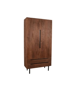 
Hoge kast Rio 2-deurs van LABEL51 is een indrukwekkende kast, uitgevoerd in espresso mangohout met structuur. Hoge kast Rio 2-deurs kenmerkt zich door zijn mooie simplistische vormen en lijnen. Rio is een slim vormgegeven kast waar op stijlvolle wijze spullen in opgeborgen kunnen worden.Deze fris ogende kast, uitgevoerd in de kleur espresso en voorzien van een licht gezandstraald oppervlak, is gemaakt van mangohout. Hoge kast Rio is voorzien van twee deuren. Achter deze deuren bevindt zich een ruimte opgedeeld in drie vakken door de twee grote legplanken. Hierdoor wordt de ruimte super functioneel! Rio heeft rond uitgefreesde handgrepen die een prachtig onderdeel van de kast zijn. Tevens is de kast in het bezit van 2 royale lades om extra veel spullen in op te kunnen bergen. Rio heeft 4 zwarte metalen poten, waarvan de zijpoten zijn voorzien van een verbindingsframe. Het frame zorgt voor een bijzondere sterkte en extra stabiliteit.Hoge kast Rio 2-deurs straalt sfeer uit door zijn charmante design en de warme houtkleur. Rio vormt het perfecte meubel voor een modern retro interieur met een modern accent. Bekijk de hele serie Rio en combineer verschillende meubelen om een perfect geheel te creëren.• Hoge kast Rio 2-deurs is modern, trendy en stijlvol• Hoge kast Rio 2-deurs is handgemaakt. Geheel uitgevoerd in massief mangohout• Hoge kast Rio 2-deurs is een veelzijdig en functioneel item - Afmeting: 40x100x200 - Kleur: Bruin - Materiaal: Hout