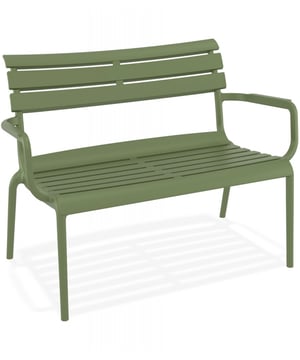 
Tuinbank 'AROMA XL' groen van Kunststof Transformeer uw buitenruimte tot een oase van ontspanning met de Tuinbank 'AROMA XL'. Volledig ontworpen in hoogwaardig plastic past deze eenvoudige groene bank perfect in elk decor zowel binnen in uw huis als op uw terras. Met armleuningen biedt deze bank niet alleen een elegante esthetiek maar ook uitzonderlijk comfort voor uw ontspanningsmomenten. Elegantie en praktisch nut komen samen in de Tuinbank 'AROMA XL'. Door zijn robuuste plastic constructie is hij bestand tegen alle weersomstandigheden waardoor het de ideale keuze is voor buitengebruik. Neem comfortabel plaats en geniet van de veelzijdigheid in elke omgeving. Kies voor duurzaamheid zonder stijl op te offeren met deze XL tuinbank een betaalbare oplossing voor een uitnodigende buitenruimte. - Afmeting: 116x70x75 cm - Kleur: Groen - Materiaal: Kunststof