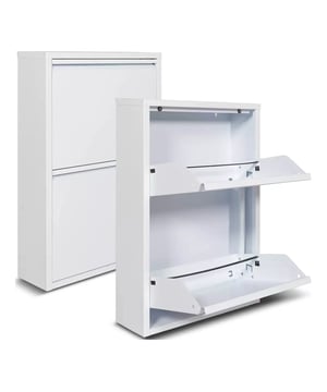 
Ontdek de perfecte opbergoplossing voor al je schoenen met de Schoenenkast van Naturn Living. Met zijn compacte formaat van 50 x 15 x 71,5 cm past deze kast moeiteloos in elke ruimte, of het nu de hal, slaapkamer of kast is, en biedt het een ruimtebesparende oplossing die je kostbare vloeroppervlakte beschermt. Deze schoenenkast is ontworpen met jouw behoeften in gedachten. Met twee handige deuren kun je je schoenen netjes opbergen en uit het zicht houden, waardoor een rommelige stapel schoenen verleden tijd is. Geef je ruimte een opgeruimd en georganiseerd gevoel. Gemaakt van duurzaam metaal is deze schoenenkast niet alleen stevig en stabiel, maar kan het ook zware schoenen met gemak dragen, zonder door te buigen of te breken. De mat witte poedercoating zorgt niet alleen voor een frisse en moderne uitstraling, maar maakt de kast ook krasvast. Hiermee past het perfect bij elk interieur en voegt het een vleugje stijl toe aan de ruimte. Met de Schoenenkast van Naturn Living hoef je nooit meer te zoeken naar die ene schoen die je nodig hebt. Al je schoenen zijn overzichtelijk georganiseerd en gemakkelijk bereikbaar, waardoor je tijd en moeite bespaart in je dagelijkse routine. Kies voor geordende elegantie in je ruimte met de Schoenenkast van Naturn Living. Geen rondslingerende schoenen meer, maar een praktische en stijlvolle oplossing voor al je schoenen.     Met het compacte formaat van 50 x 15 x 71,5 cm bespaar je kostbare vloeroppervlakte in elke ruimte.     De twee deuren zorgen voor nette opslag, waardoor je schoenen uit het zicht blijven en een opgeruimde ruimte ontstaat.     Gemaakt van stevig metaal, gaat deze schoenenkast lang mee en kan het je schoenen veilig en georganiseerd bewaren.     Het mat wit design geeft een moderne uitstraling aan elke ruimte, waardoor het een stijlvolle aanvulling is op je interieur. Materiaal: Metaal