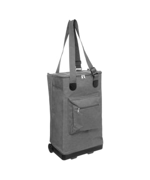 
30L boodschappenwagen met 2 wielen en verstelbare handvatten. Ondersteunt 10 kg boodschappen. Gemakkelijk op te bergen, voorzien van ritssluiting en opbergvak.Ervaar de handigheid van een boodschappenkarretje!  Lichtgewicht Boodschappentrolley met een inhoud van 30 liter die eenvoudig op te bergen is en mee te nemen is. Je vouwt hem eenvoudig uit en je hebt een volwaardige tas voor dagelijkse boodschappen. Er zit op de achterkant een handig en ruim ritsvak voor je portemonnee, sleutels of telefoon. Het grote vak kun je met een rits worden afgesloten zodat er geen boodschappen uit vallen.Doordat hij voorzien is van een hard kunststof bodem met 2 wielen is hij gewoon te trekken. Eigenschappen 4Goodz Boodschappentrolley:Afmeting opengevouwen: L. 21.5 x b 32 x h. 92 cmAfmetingen opgevouwen: L. 20 x b 34 x h. 11 cmInhoud: 30 literRitsvak op de achterkant voor portemonnee, sleutels of telefoonMateriaal: PolyesterLicht van gewicht, 750 gramSoepel draaiende wielen - Afmeting: - Kleur: Grijs - Materiaal: Polyester