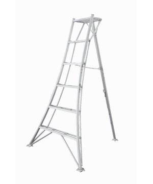 
Praktische aluminium 3-poot tuinladder in aantrekkelijk design voor doelgericht gebruik op hellingen en voor het veilig werken aan heggen, boomgaard en bomen. Hoogte 180 cm. Het brede onderstel en de diepe dubbele sporten met antislipribbels zorgen ervoor dat je in elke positie veilig en comfortabel kunt staan. Driepoot Ladders zijn essentieel voor het onderhouden van grote struiken en heggen. De ladder heeft een Roestvrije constructie voor langdurige duurzaamheid.Of het nu gaat om vormsnoei-, boom- of trapwerk; Dankzij de derde poot, is de ladder uiterst flexibel en veelzijdig te gebruiken (ook als leunladder). Ideaal voor het perfect egaliseren van oneffen terrein of voor dichtbij en direct werken aan de stam. De opvouwbare constructie en het lage gewicht zorgen voor eenvoudig transport en ruimtebesparende opslag. En last but not least: Roestvrije constructie zorgt voor langdurige duurzaamheid. De gelaste, geëxtrudeerde aluminium constructie is weerbestendig, sterk en zeer licht. Dubbele sporten zijn gemakkelijk voor de voeten en worden niet modderig of glad.Nawaki Hasagawa: Japanse origineDe stabiele driepoot ladders van Nawaki kennen haar origine in Japan waar dit type ladders gebruikt werd om de struiken mooi maar vooral op een veilige manier te snoeien. Tegenwoordig worden de ladders gemaakt in een regio die er een kunst van gemaakt heeft. Hadegawa. Vraag een willekeurige Japanse tuinier welke ladders zij gebruiken en ze zeggen allemaal hetzelfde: Hasegawa. Hasegawa heeft de reputatie de beste kwaliteit en veiligste ladders te fabriceren die voor het ogenblik beschikbaar zijn. De productie is conform de Japanese industriële standaard .Alle ladders zijn voorzien van volledige veiligheids- en gebruiksinstructies. De EN Pro verstelbare statiefladder voldoet aan de EN-131-normen voor commercieel gebruik  Dankzij de brede basis, de diepe treden en de uitschuifbare achterpoot, maar ook de klauwpoten en de platte bovenkant zijn ze bijzonder veilig en eenvoudig te gebruiken.Driepoot laddersDriepoot Ladders zijn essentieel voor het onderhouden van grote struiken en heggen. U kunt er zowel frontaal mee werken, met de 3e poot in de heg, of zijwaarts, met de ladder parallel aan de heg - hun aanpasbaarheid (3 poten), stabiliteit (brede basis) en comfort (dubbele sporten) stellen u in staat om alle tijd te besteden die nodig is om klussen goed uit te voeren, zonder haast. Door de platte poten zak je niet zo snel weg en door de 3 poten kun je makkelijker ergens staan dan met een traditionele ladder.Tripod ladders zijn ideaal voor boomgaardwerk, zowel voor het plukken als snoeien, waar u dankzij de enkele achterpoot direct in de kroon van de boom kunt komen. In tegenstelling tot traditionele boomgaardontwerpen (puntige A-frame), kunt u over de bovenkant leunen of plukmanden etc. erop laten rusten. Ze zijn ook aanzienlijk breder aan de basis dan A-frames, passen zich aan hellingen aan en zijn natuurlijk gelast in plaats van geklonken, dus veel, veel sterker - en uitzonderlijk licht en gemakkelijk te gebruiken.Leveringdoor het grote en brede formaat wordt de ladder met speciale koerier geleverd. Hierdoor kost het iets meer tijd dan een standaard doosje.Merk: NiwakiKleur: zilverMateriaal: Aluminium - Afmeting: - Kleur: Zilverkleurig - Materiaal: Aluminium