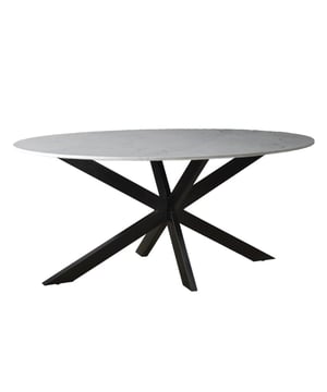 
Ben je op zoek naar een prachtige, trendy eetkamertafel die een echte blikvanger is in je interieur? De Livingfurn Eetkamertafel Marble Oval Spider White is de perfecte keuze! Deze ovale eettafel combineert een luxueuze uitstraling met een modern design. Perfect voor gezellige diners met familie en vrienden, en een stijlvolle toevoeging aan elke eetkamer. De tafel is geïnspireerd op de laatste trends en ontworpen om jarenlang mee te gaan.Het pronkstuk van deze tafel is het hoogwaardige marmeren tafelblad, dat een unieke en luxueuze look creëert. Het ovale design is niet alleen trendy, maar ook functioneel en biedt voldoende ruimte voor iedereen. Het witte marmer is eenvoudig te onderhouden en schoon te maken. De 'Spider' poot van gecoat staal voegt een modern en stijlvol element toe aan het geheel. Deze eettafel van Livingfurn is een echte statement piece die perfect past in een modern, tijdloos of trendy interieur. De tafel wordt gedemonteerd geleverd, maar is eenvoudig te monteren met de bijgeleverde handleiding en materialen.MerkLivingfurnProducttypeEettafelVormOvaalKleurWitAfmetingen180x90x75 cm (Lengte x Breedte x Hoogte)Materiaal tafelbladMarmerMateriaal onderstelGecoat staalGewicht115 kg (indicatie)MontageGedemonteerd geleverdOnderhoudAfnemen met een zachte, vochtige doekStijlModern, Tijdloos, Trendy