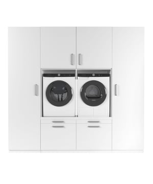 
Ben je op zoek naar een wasmachine kast die praktisch is én je wasruimte een strakke, georganiseerde uitstraling geeft? Met ons modulaire systeem stel je eenvoudig jouw ideale opstelling samen – perfect afgestemd op jouw ruimte en wensen.   De kernmodule – de kast waar de wasmachine en droger in komen – is gemaakt van water- en vochtbestendig multiplex. Deze stevige basis garandeert veiligheid en stabiliteit, zelfs bij intensief gebruik. De bijbehorende zij- en bovenkasten zijn vervaardigd uit hoogwaardig MDF, wat zorgt voor een luxe uitstraling en langdurige kwaliteit.   Draagvermogen van 400 kg – veilig voor zware machines Kiepzekering – voorkomt verschuiven of uitvallen Ventilatierooster – voorkomt oververhitting Modulair systeem – stel jouw ideale opstelling samen 10 cm leidingruimte – strak tegen de muur te plaatsen Uitschuifbaar plateau en opberglade – extra praktisch Verstelbare stalen pootjes – stabiel op elke vloer Ergonomische werkhoogte (65 cm) – geen gebuk meer Trillingsabsorberend en geluidsdempend ontwerp   De wasmachinekast is uitgerust met een ventilatierooster dat de warmte van draaiende machines veilig afvoert. Dankzij het extra sterke frame heeft de kast een draagvermogen van maar liefst 400 kg – ruim voldoende voor een wasmachine én droger. Daarnaast voorkomt een ingebouwde kiepzekering dat apparaten kunnen verschuiven of uit de kast vallen.   Deze wasmachine meubel is volledig modulair. Je kunt meerdere onderdelen eenvoudig koppelen: van extra opberglades en bovenkasten tot werkbladen en zijmodules. Hierdoor creëer je precies de opstelling die jij nodig hebt. Alle modules zijn naadloos met elkaar te verbinden, wat zorgt voor een strak geheel.   Achter de kast is 10 cm ruimte voorzien om leidingen netjes weg te werken. Dankzij de verstelbare stalen pootjes is elke kast stabiel af te stellen, zelfs op ongelijke vloeren. De kernkast is voorzien van een uitschuifbaar plateau en een ruime opberglade, zodat je altijd extra werkruimte en opslag hebt.   De kast wasmachine droger plaatst jouw apparaten op een hoogte van 65 cm – de meest ideale werkhoogte volgens experts. Dit voorkomt bukken en maakt het in- en uitladen van wasgoed veel comfortabeler. Daarnaast is het ontwerp geluidsdempend en trillingsabsorberend, wat bijdraagt aan een stillere wasbeurt.Materiaal: MultiplexKleur: WitAfmetingen: 2500*700*2350 (L*B*H)