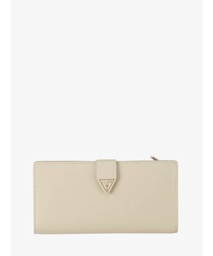 
De Guess Wallet Large in de kleur Taupe heeft een buitenkant van echt leer, sluiting met knoop en licht-goudkleurige metalen onderdelen. De portemonnee heeft een vakjes voor creditcards, muntenvak met rits en driehoeklogo van metaal op de voorkant.

Afmetingen 20,5x10,5x3 cm.