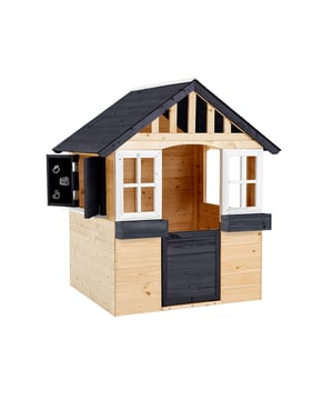
Zwerkules kinderspeelgoed — Zwerkules maakt kinderen sterk!Het Holli speelhuis van Zwerkules is de perfecte plek voor je creatieve en actieve kleintje. Het biedt een veilige plek voor fantasierijk rollenspel, een geheime picknick of een klein tuinfeestje met hun favoriete kleutervriendjes. Bij binnenkomst in het speelhuis laat je kleine avonturier de volwassen wereld achter zich en dompelt hij zich onder in de kleurrijke wereld van kinderlijk spel.De hoogtepunten in één oogopslag:De klassieker onder de houten speelhuisjes!Subtiel kleurenschema  in zwart met bruin Kindvriendelijk ontwerp in de stijl van een klassiek huis met zadeldakOverdekt en beschermd spelen op de verandaLicht interieur  dankzij ramen, paardendeur en open topgevelIncl. houten vloerGeleverd in 2 pakkettenKwaliteit en veiligheid:Duurzaam hout: sparren- en grenenhout | FSC®-gecertificeerd | FSC® C176306Veilig speelplezier dankzij geschaafd en geschuurd houtEenvoudig te monteren: Voorgeboorde bevestigingsonderdelen maken de montage eenvoudiger.Aanbevolen leeftijd 18 maanden en ouder (onder toezicht)Alleen voor thuisgebruikOpmerking over houtbehandeling :Alle montageonderdelen van het speelhuisje zijn voorbehandeld met houtbeits op waterbasis.Zwerkules kinderspeelgoed — duurzame materialen, langdurige kwaliteit!Valli is een uitstekend speelhuisje voor uw kind, en dat niet alleen vanwege de kindvriendelijke uitstraling. Bij de bouw is gebruikgemaakt van FSC®-gecertificeerd sparren- en grenenhout. Dit betekent dat het speelhuisje voldoet aan de hedendaagse duurzaamheidsnormen en een gezonde ecologische voetafdruk achterlaat.Transformeer je tuin in een kindvriendelijk speelparadijs met het Valli speelhuisje van Zwerkules. Zwerkules geeft kinderen energie! - Afmeting: - Kleur: Zwart - Materiaal: Hout