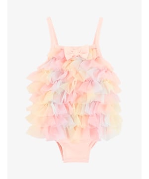 
De Angels Face Minnow Badpak in de kleur Pale Pink heeft een regenboog tulle laagjes en een strik aan de voorkant. Match samen met je grote zus in de badkleding.