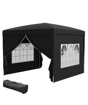 
Dit nieuwe model compacte tuinhuisje/partytent is een geweldige, gemakkelijke buitentent met een afmeting van 295x295 cm. Het is ideaal voor familiebijeenkomsten, bruiloften, picknicks, sportevenementen, bouwplaatsen en kampeertochten. De eenvoudig op te zetten luifel kan in minder dan een minuut worden gemonteerd. Dit tuinhuisje heeft een hoogwaardig gepoedercoat stalen frame.Omschrijving: Wordt geleverd met draagbare draagtas Water- en roestbestendige zonnekap Effectieve UV-output Dwarsspant dakconstructieOxford polyester Inclusief draagtas Zijpanelen zijn eenvoudig te verwijderen en vast te maken met klittenbandTotale afmetingen: 295x295x258 cmhoogte dakrand: 1,96 m.Leveringsomvang: 1 x partytent kleur zwart metalen frame 4 x zijwanden 4 x scheerlijn 8 x haringendraagtas - Afmeting: - Kleur: Zwart - Materiaal: Polyester
