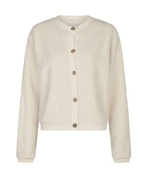 
Korte gebreide cardigan in een zachte kwaliteit met 2 zakken, sluit met decoratieve knopen aan de voorkant.100% Polyester