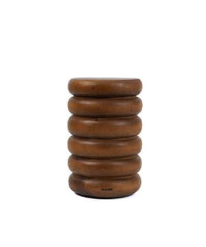 
This trendy stool or side table consists six beautifully curvy rings, which is achieved by sanding and polishing the surface of the wood until it is smooth.It has a natural finish which complements many decors, and makes it perfect for any setting. The playful design makes it a true eye-catcher. Suar wood always varies in tone, colour and pattern. Wood is a living material that expands and contracts, causing cracks and knots. We take steps during transport and in our warehouse to dry and coat suar wooden items, but it may still hold moisture deep within that can seep out over time.Treating the product with a protective oil yearly is recommended, this will also revive the colour. KleurNaturelHoogte (cm)45Breedte (cm)30Lengte (cm)30Waar te gebruiken?Binnenshuis - Overdekt buitenMaterialenSuar hout Materiaal: