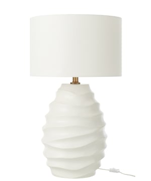 
Table Lamp Waving Ceramic White Width40Height68Length40Weight3.9 kgCollectionZomer 2025Colour BeigeMaterial compositionLinen(16%),ceramic(80%),metal(4%)SocketE27Max Wattage60.0Cable Length150.0 Materiaal: