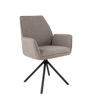 
Kick Eetkamerstoel Lex - Grijs/beige LOOK AT LEX! Deze unieke stoel met armleuning heeft zijn comfort te danken aan de goed aansluitende rugleuning en zachte zitting. Merk: Kick Collection Kleur: Grijs Hoogte: 89 cm Breedte: 58 cm Diepte: 60 cm Zithoogte: 49 cm Zitdiepte: 47 cm Hoogte armleuning: 65 cm Materiaal: Texture stof Kleur onderstel: Zwart