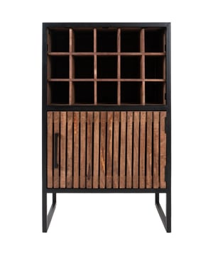 
Loek biedt plaats aan maar liefst 15 wijn- of drankflessen. Het kastje biedt ook extra opbergruimte achter het deurtje, perfect voor het bewaren van glazen, kurkentrekkers en andere accessoires.Met zijn afmetingen van 90 cm hoog, 55 cm breed en 35 cm diep, is Loek een elegante toevoeging aan elke ruimte.Het deurtje van Loek is verfraaid met een patroon van latten, wat zorgt voor een warme uitstraling. Het mangohouten materiaal draagt bij aan de natuurlijke charme van het wijnkastje!Of het nu in de keuken, eetkamer of in de woonkamer geplaatst wordt, wijnkast Loek voegt warmte toe, terwijl het tegelijkertijd functionele opslag biedt voor uw favoriete flessen en benodigdheden. Merk: Home67 Materiaal: Mangohout,Metaal Kleur: Bruin EAN: 8720769979882