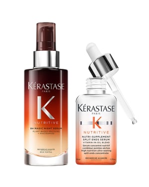Kérastase Nutritive Duo: 8H Magic Night Serum with Niacinamide 90ml & Nutri-Supplement Split Ends Serum 50ml for Dry Hair
