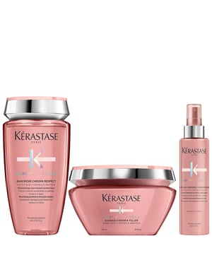 Kérastase Chroma Absolu Trio – Bain Riche 250ml, Masque Chroma Filler 200ml & Sérum Chroma Thermique 150ml (Medium to Thick, Colour-Treated)