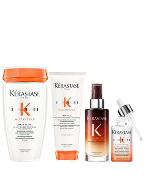 Kérastase Nutritive Daily Nourishing Set for Fine–Medium Dry Hair — Bain Satin 250ml, Lait Vital 200ml, Nutri-Supplement 50ml, 8H Magic Night Serum 90ml