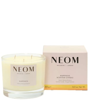 Neom Wellbeing Happiness Scented Candle - 3 Wick, 420g for Uplifting Aromatherapy