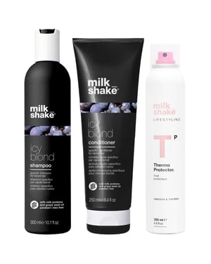 milk_shake Trio: Icy Blonde Shampoo 300ml, Conditioner 250ml & Thermo-Protector Spray 200ml