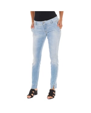Lång denimbyxa med sliten effekt och smal skärning i fållarna 70DBF0282-D762 dam