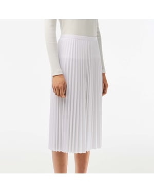 Women's Lacoste Elastic Waist Fluid Pleated Midi Skirt in White