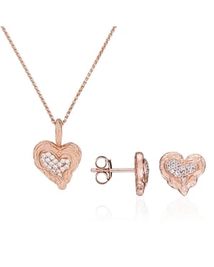 Orphelia 'Hazel' Dames 925 Sterling Zilveren Set: Ketting-Hanger + Oorbellen - Roze SET-7082/1
