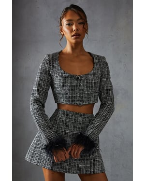 Boucle Feather Trim Cropped Jacket