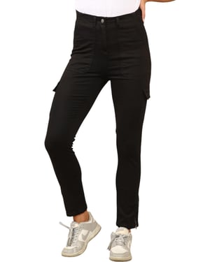 MYT Womens Cargo Chino Ankle Grazer Trousers in Black