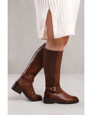 Wheres That From Womens 'Bode' Stretch Wide Calf Knee High Boots With Buckle Detail