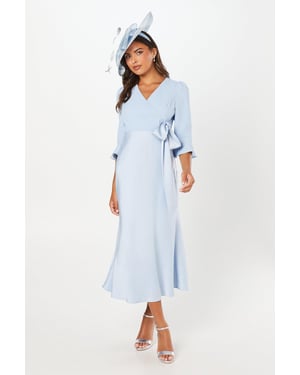 Ruffle Sleeve Satin Back Crepe Wrap Dress