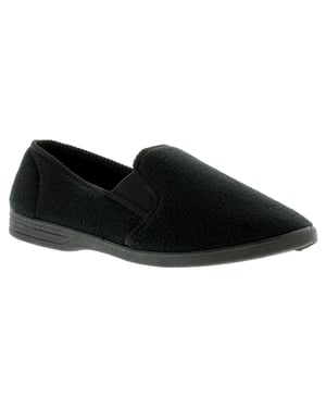 New Mens/Gents Black Fleece Upper Twin Gusset Slippers.