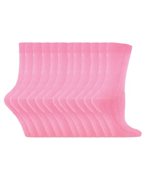 12 paar kleurrijke effen katoenrijke damessokken - Roze Roze