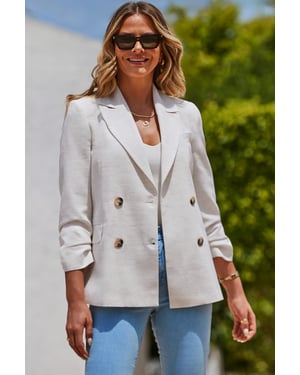 Ivory Cotton Mix Double Breasted Blazer
