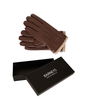 Barneys Originals Gift Boxed Brown Goat Leather Glove with Cream Knit Cuff